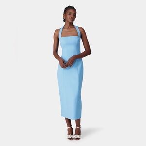 Elegant Light Blue Midi Bodycon Dress